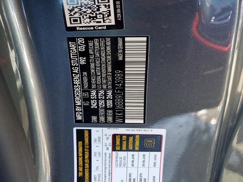 2020 Mercedes-benz E მანქანა იყიდება აუქციონზე, vin: W1K1J6BB9LF143989, აუქციონის ნომერი: 41902806