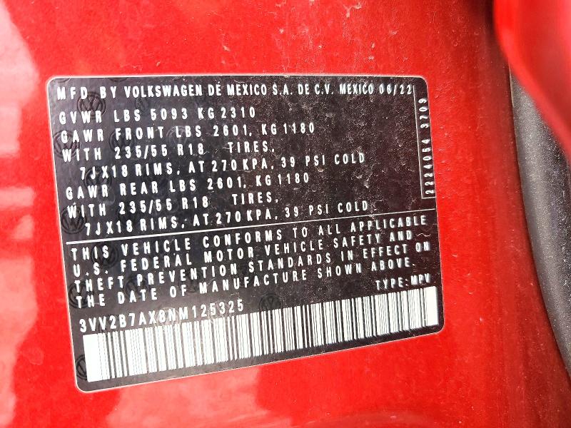 45648386 :رقم المزاد ، 3VV2B7AX8NM125325 vin ، 2022 Volkswagen Tiguan مزاد بيع