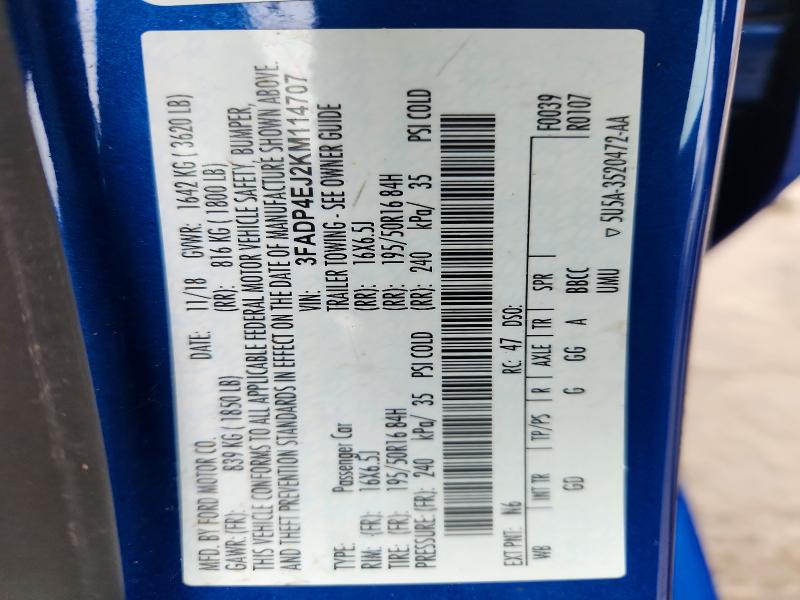 2019 Ford Fiesta მანქანა იყიდება აუქციონზე, vin: 3FADP4EJ2KM114707, აუქციონის ნომერი: 47536966