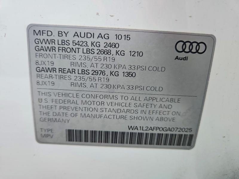 Aukcja sprzedaży 2016 Audi Q5, vin: WA1L2AFP0GA072025, numer aukcji: 41840546