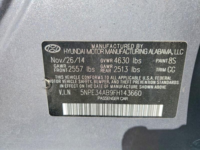 2015 Hyundai Sonata მანქანა იყიდება აუქციონზე, vin: 5NPE34AB9FH143660, აუქციონის ნომერი: 79915015