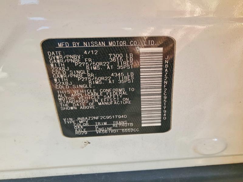 Auction sale of the 2012 Infiniti Qx56, vin: JN8AZ2NF2C9517940, lot number: 46879556
