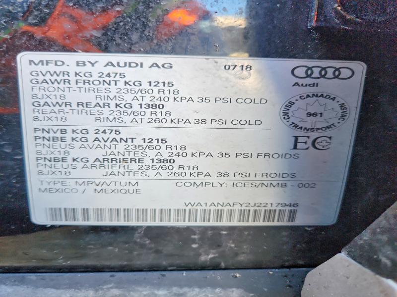 46621536 :رقم المزاد ، WA1ANAFY2J2217946 vin ، 2018 Audi Q5 مزاد بيع