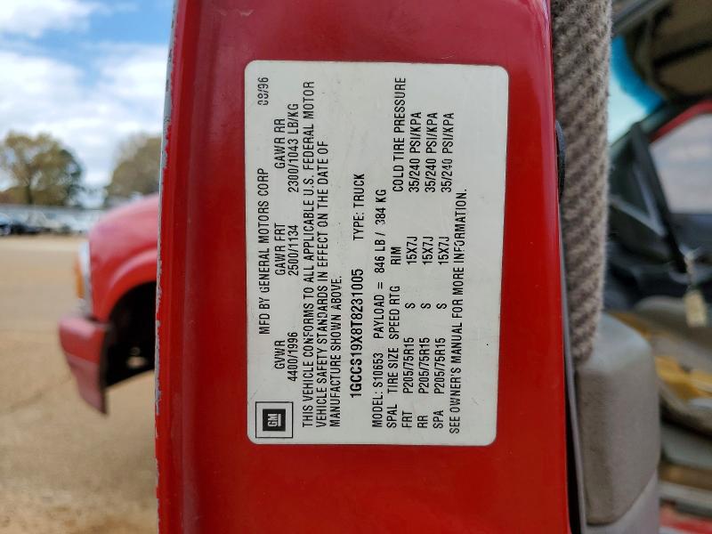 1996 Chevrolet S Truck მანქანა იყიდება აუქციონზე, vin: 1GCCS19X8T8231005, აუქციონის ნომერი: 79595445