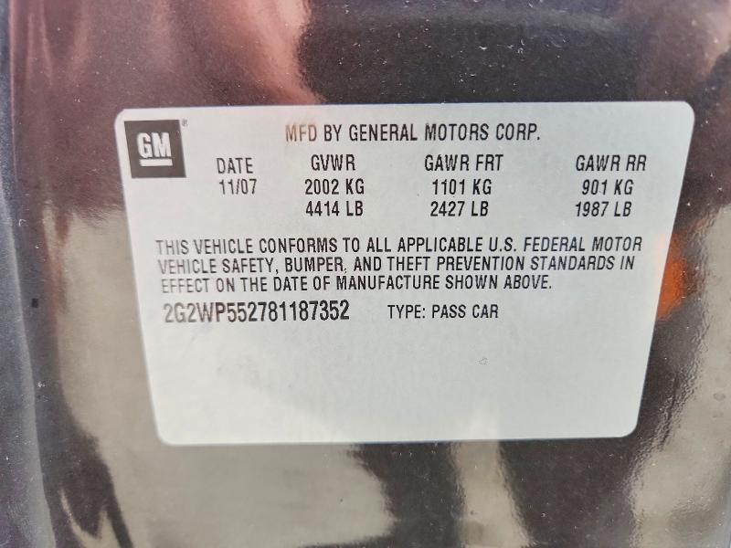 Aukcja sprzedaży 2008 Pontiac Grand Prix, vin: 2G2WP552781187352, numer aukcji: 46236666