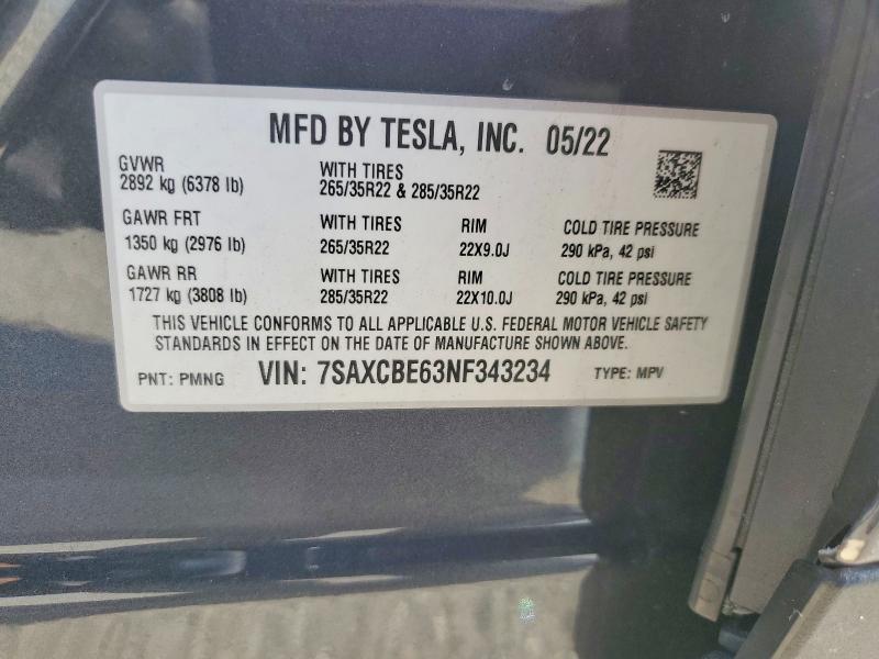 Aukcja sprzedaży 2022 Tesla Model X, vin: 7SAXCBE63NF343234, numer aukcji: 79610705