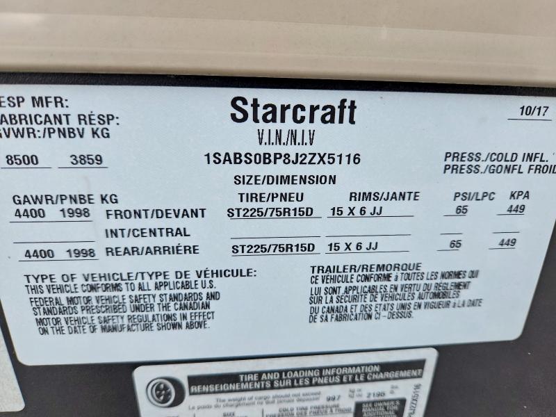 Aukcja sprzedaży 2018 Starcraft M-27bhs, vin: 1SABS0BP8J2ZX5116, numer aukcji: 79354225