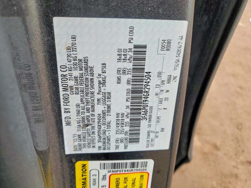Продажа на аукционе авто 2016 Ford Fusion, vin: 3FA6P0T94GR294504, номер лота: 47045416