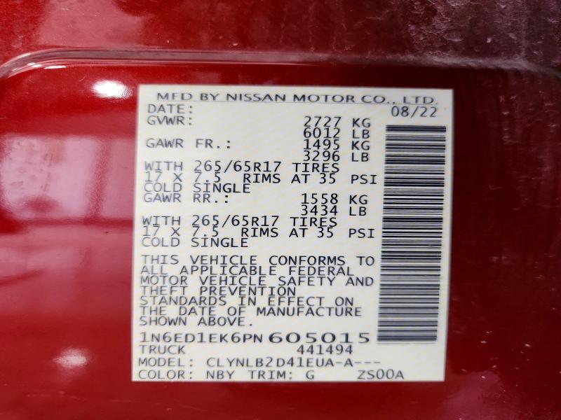 Aukcja sprzedaży 2023 Nissan Frontier, vin: 1N6ED1EK6PN605015, numer aukcji: 47428206
