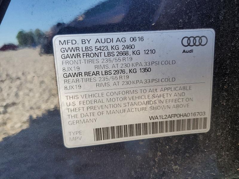 Aukcja sprzedaży 2017 Audi Q5, vin: WA1L2AFP0HA016703, numer aukcji: 46021876