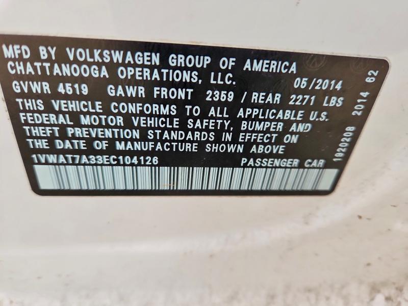 Продажа на аукционе авто 2014 Volkswagen Passat, vin: 1VWAT7A33EC104126, номер лота: 78986275