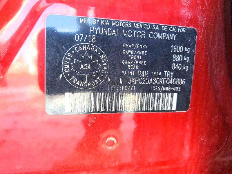 46374456 :رقم المزاد ، 3KPC25A30KE046886 vin ، 2019 Hyundai Accent مزاد بيع