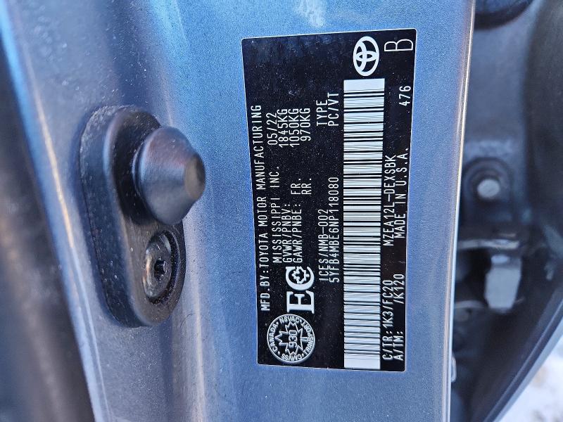 Продаж на аукціоні авто 2022 Toyota Corolla, vin: 5YFB4MBE6NP118080, номер лоту: 77131675