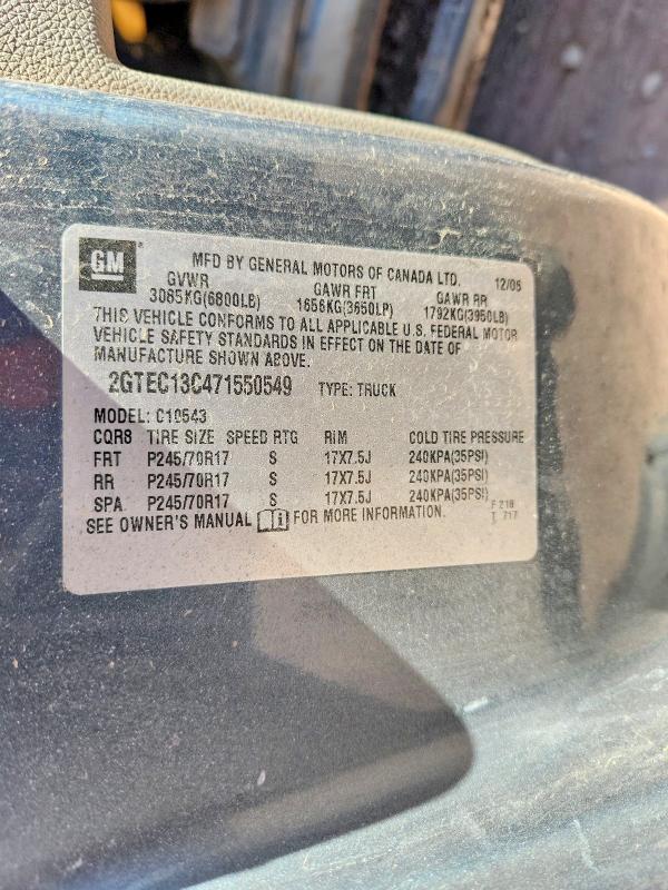 2007 Gmc New Sierra მანქანა იყიდება აუქციონზე, vin: 2GTEC13C471550549, აუქციონის ნომერი: 46935496