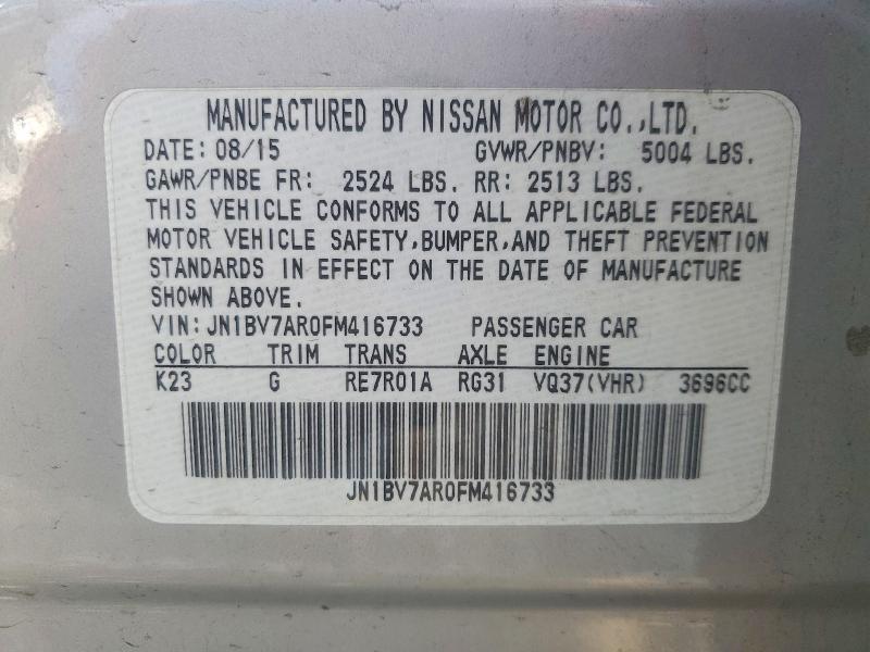 Продажа на аукционе авто 2015 Infiniti Q50, vin: JN1BV7AR0FM416733, номер лота: 41788246