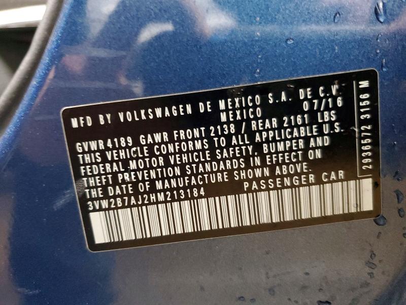 47352136 :رقم المزاد ، 3VW2B7AJ2HM213184 vin ، 2017 Volkswagen Jetta مزاد بيع