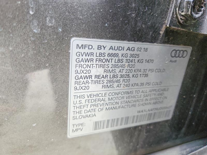 2018 Audi Q7 მანქანა იყიდება აუქციონზე, vin: WA1LAAF70JD033427, აუქციონის ნომერი: 47046516