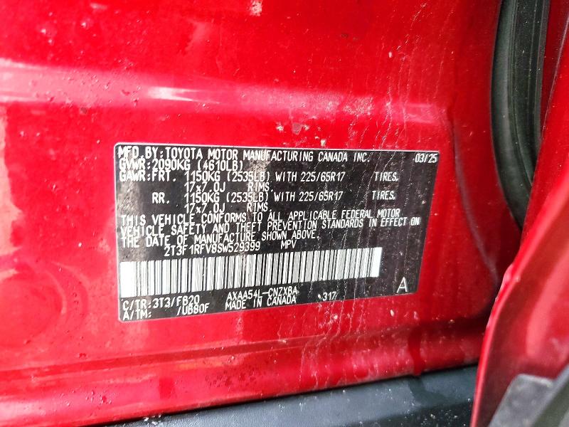 79972635 :رقم المزاد ، 2T3F1RFV8SW529399 vin ، 2025 Toyota Rav4 مزاد بيع
