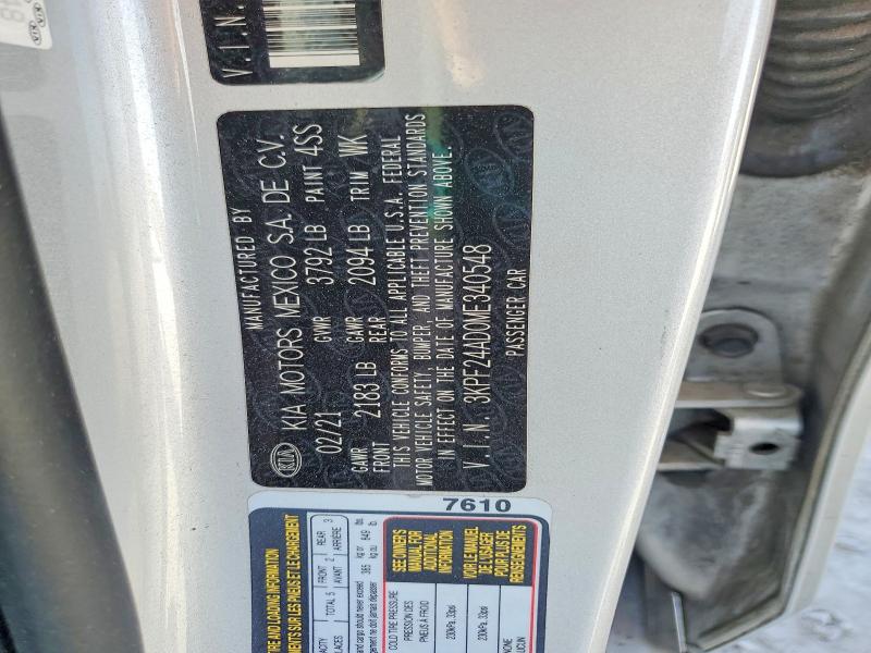 Aukcja sprzedaży 2021 Kia Forte, vin: 3KPF24AD0ME340548, numer aukcji: 46930796