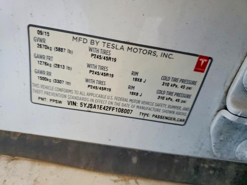 Aukcja sprzedaży 2015 Tesla Model S, vin: 5YJSA1E42FF108007, numer aukcji: 47588476
