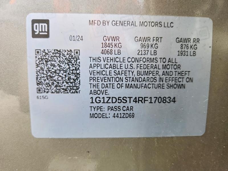 Продажа на аукционе авто 2024 Chevrolet Malibu, vin: 1G1ZD5ST4RF170834, номер лота: 50064086