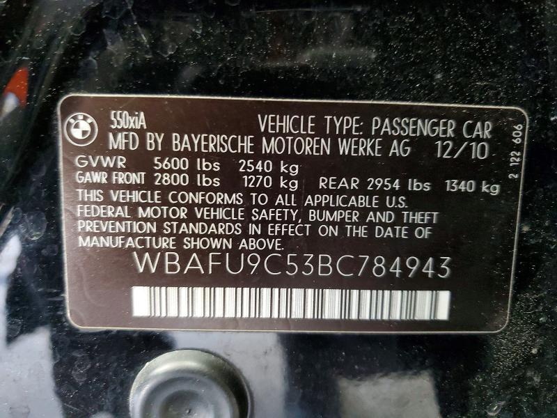 Продажа на аукционе авто 2011 Bmw 550, vin: WBAFU9C53BC784943, номер лота: 46921626