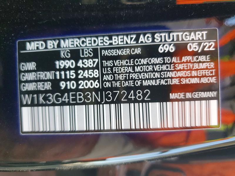 46048596 :رقم المزاد ، W1K3G4EB3NJ372482 vin ، 2022 Mercedes-benz A مزاد بيع