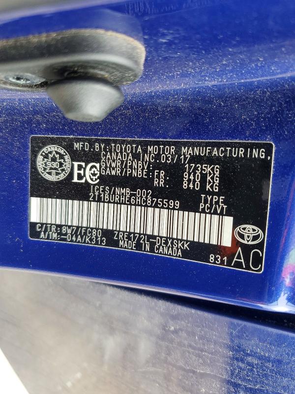 Aukcja sprzedaży 2017 Toyota Corolla, vin: 2T1BURHE6HC875599, numer aukcji: 46125896