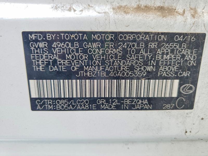 Aukcja sprzedaży 2016 Lexus Gs 350, vin: JTHBZ1BL4GA005359, numer aukcji: 45447836