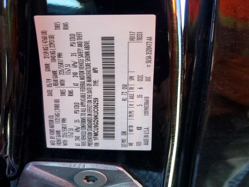 Продаж на аукціоні авто 2019 Ford Escape, vin: 1FMCU9GD9KUC06259, номер лоту: 47305046