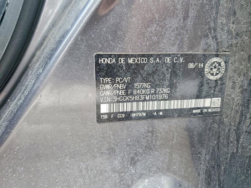 2015 Honda Fit მანქანა იყიდება აუქციონზე, vin: 3HGGK5H83FM101976, აუქციონის ნომერი: 45742026