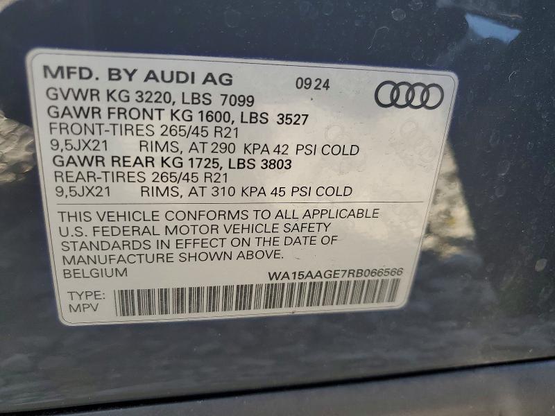 79380225 :رقم المزاد ، WA15AAGE7RB066566 vin ، 2024 Audi Q8 E-tron مزاد بيع