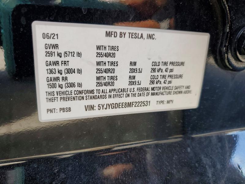 Продаж на аукціоні авто 2021 Tesla Model Y, vin: 5YJYGDEE8MF222531, номер лоту: 41794656
