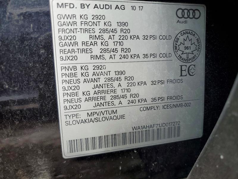 Продажа на аукционе авто 2018 Audi Q7, vin: WA1AHAF71JD017272, номер лота: 79288975