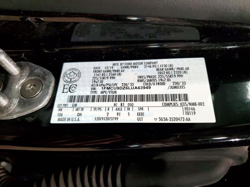 Aukcja sprzedaży 2020 Ford Escape, vin: 1FMCU9DZ6LUA63949, numer aukcji: 78958765