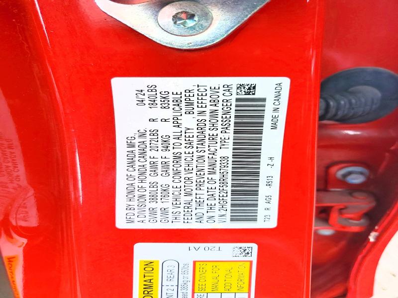 Продаж на аукціоні авто 2024 Honda Civic, vin: 2HGFE2F58RH579338, номер лоту: 47807556