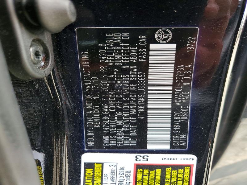 41973086 :رقم المزاد ، 4T1K61AK9LU333657 vin ، 2020 Toyota Camry مزاد بيع