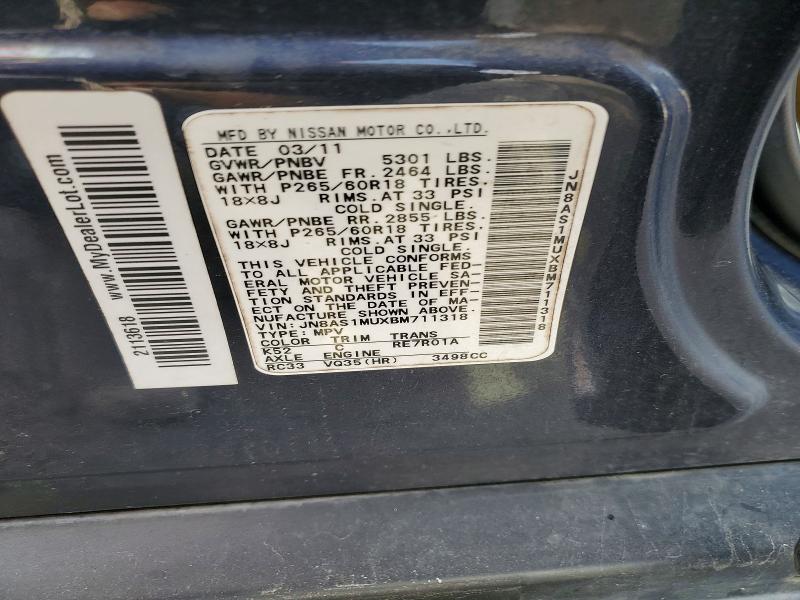 Aukcja sprzedaży 2011 Infiniti Fx35, vin: JN8AS1MUXBM711318, numer aukcji: 47924336