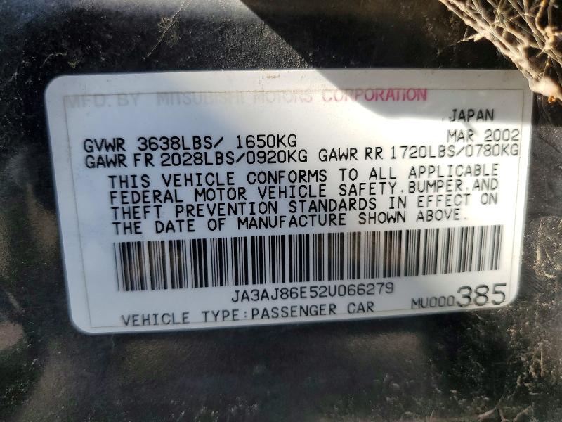 Aukcja sprzedaży 2002 Mitsubishi Lancer, vin: JA3AJ86E52U066279, numer aukcji: 46746136