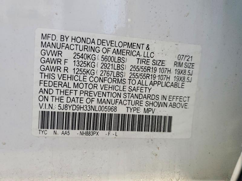79730085 :رقم المزاد ، 5J8YD9H33NL005968 vin ، 2022 Acura Mdx مزاد بيع