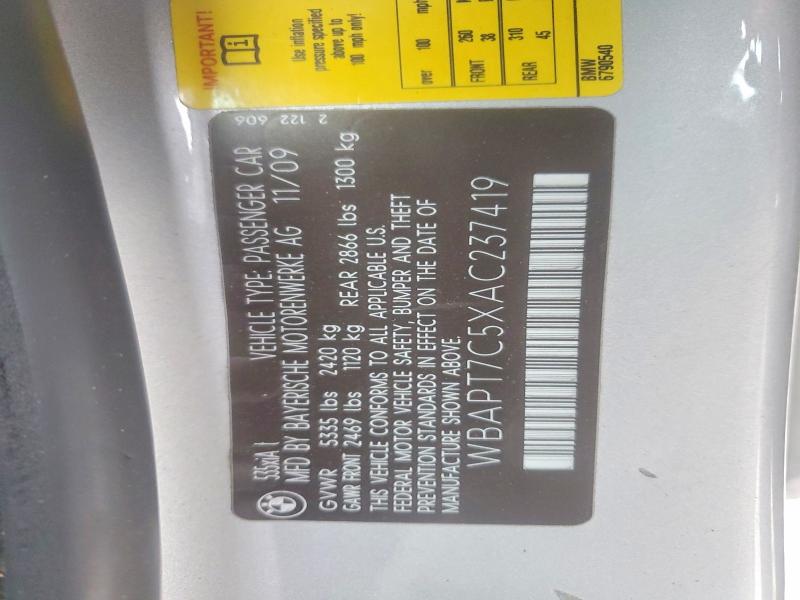 47945876 :رقم المزاد ، WBAPT7C5XAC237419 vin ، 2010 Bmw 535 مزاد بيع