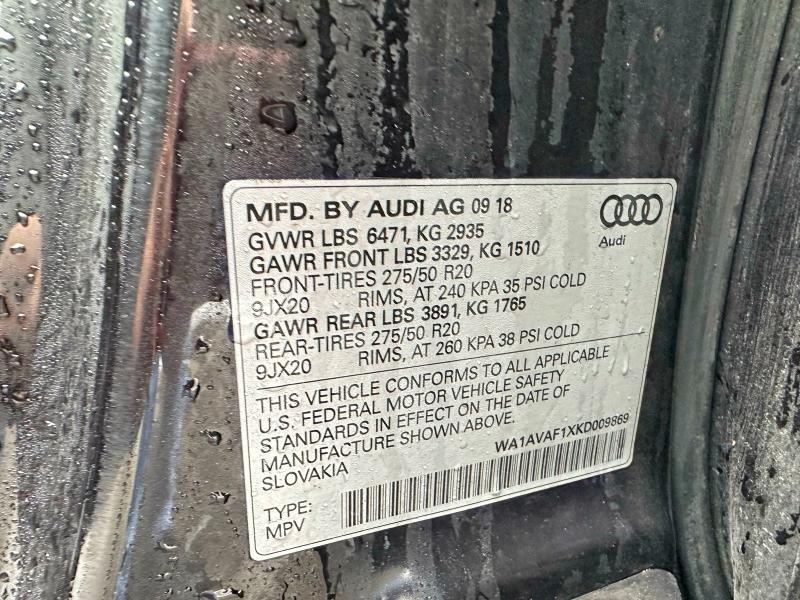 47790846 :رقم المزاد ، WA1AVAF1XKD009869 vin ، 2019 Audi Q8 مزاد بيع