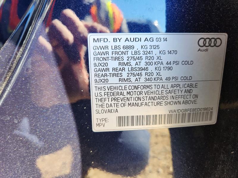46505716 :رقم المزاد ، WA1DGBFE8ED018624 vin ، 2014 Audi Q7 مزاد بيع