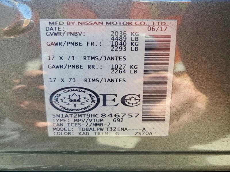 46919176 :رقم المزاد ، 5N1AT2MT9HC846757 vin ، 2017 Nissan Rogue مزاد بيع