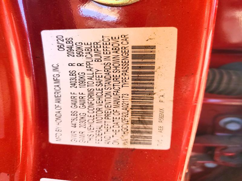 2020 Honda Accord მანქანა იყიდება აუქციონზე, vin: 1HGCV2F92LA021173, აუქციონის ნომერი: 46507356