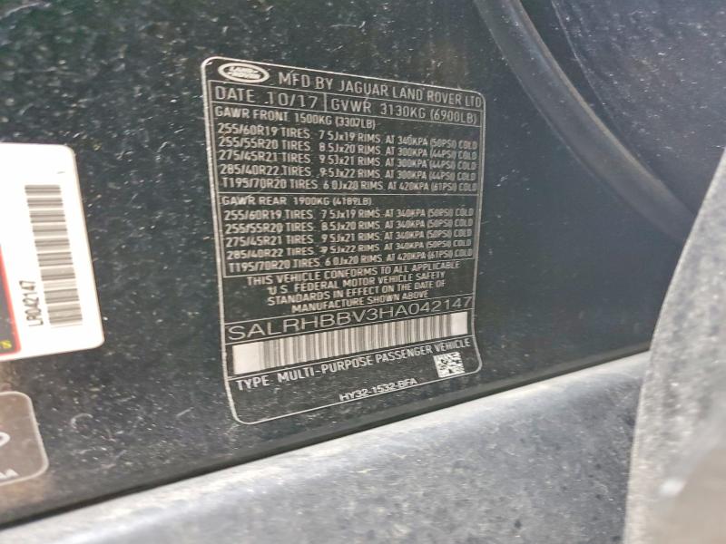 Aukcja sprzedaży 2017 Land Rover Discovery, vin: SALRHBBV3HA042147, numer aukcji: 41997266