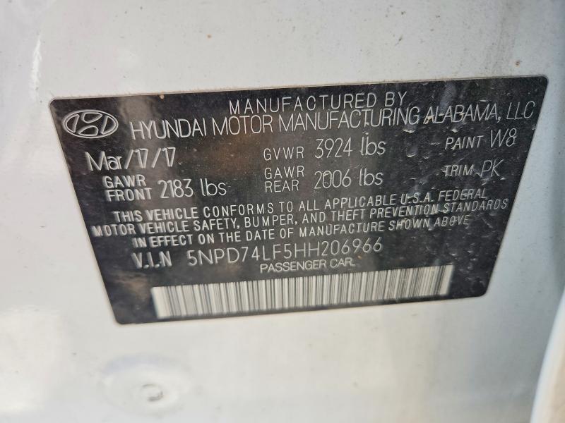 2017 Hyundai Elantra მანქანა იყიდება აუქციონზე, vin: 5NPD74LF5HH206966, აუქციონის ნომერი: 46694086