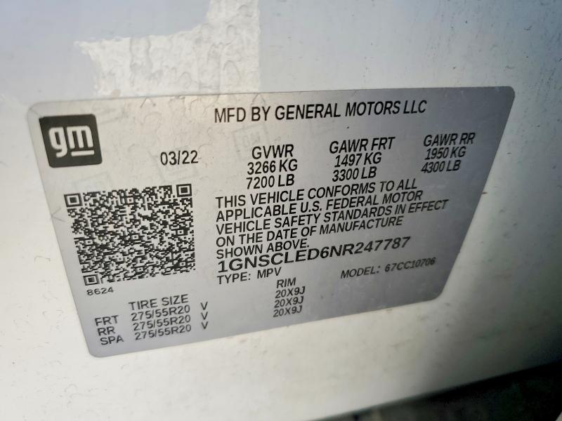 79746095 :رقم المزاد ، 1GNSCLED6NR247787 vin ، 2022 Chevrolet Tahoe مزاد بيع