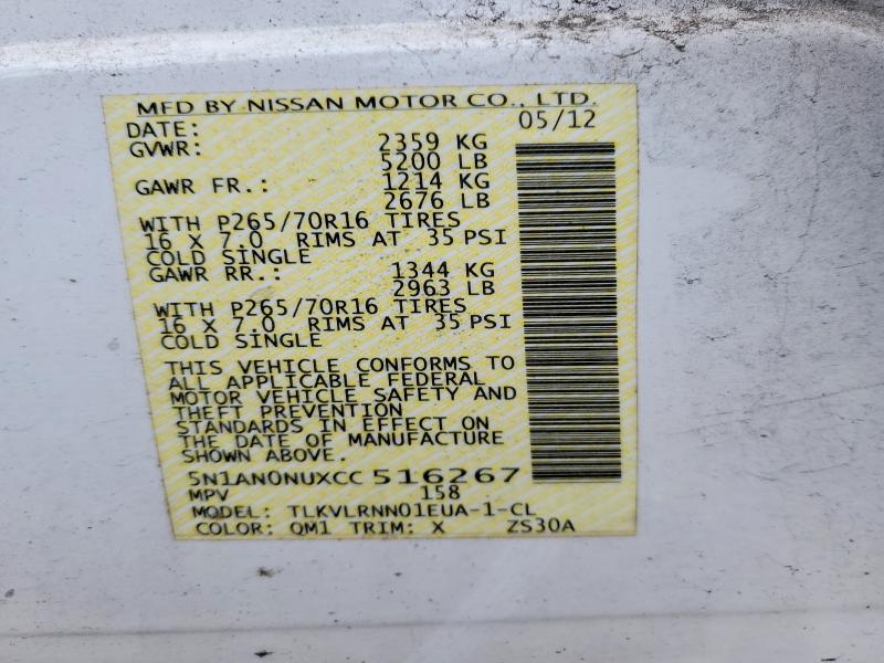 46484606 :رقم المزاد ، 5N1AN0NUXCC516267 vin ، 2012 Nissan Xterra مزاد بيع