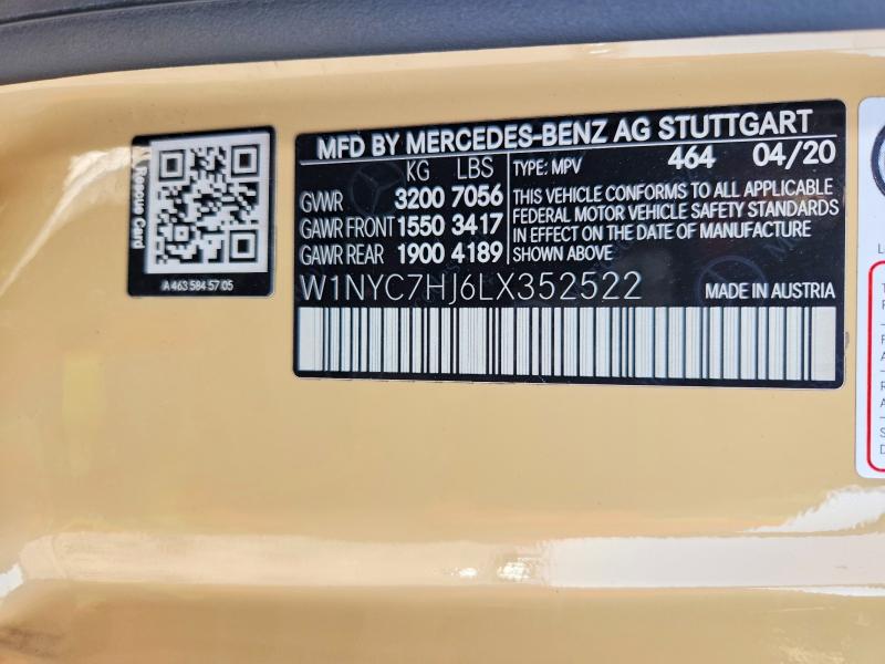 Aukcja sprzedaży 2020 Mercedes-benz G, vin: W1NYC7HJ6LX352522, numer aukcji: 74905475
